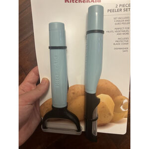 KitchenAid 2 Piece Peeler Set Y Peeler & Euro Peeler Aqua NEW